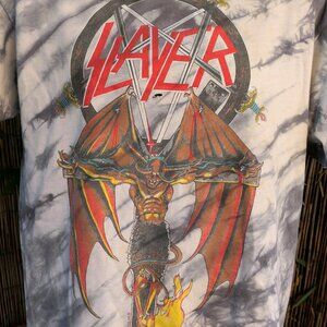 80's Vintage 1988 SLAYER Crucified Demon Tie Dye T Shirt Large With Hanes Tag